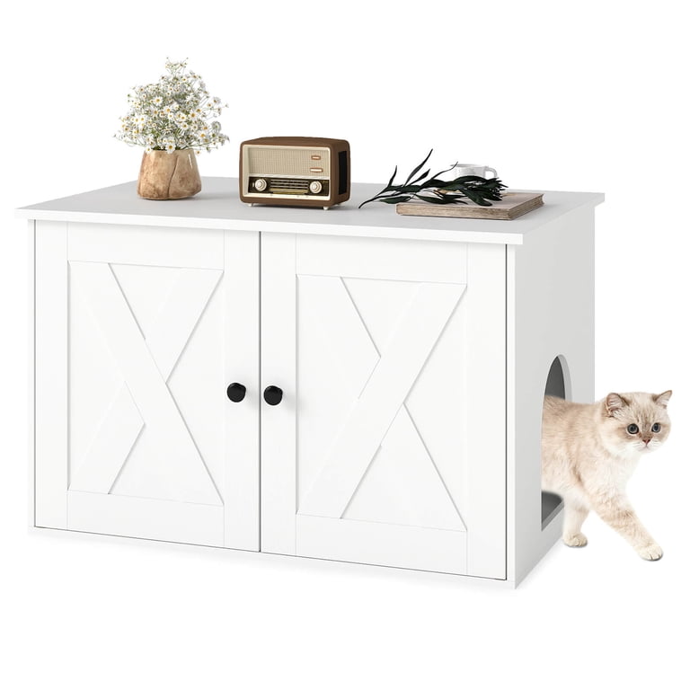 Costway Hidden Cat Litter Box Enclosure Furniture, White photo 1