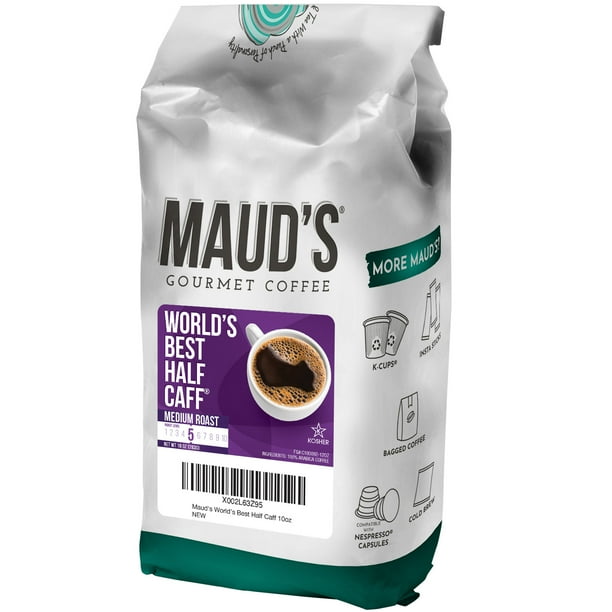 Maud's World's Best Half Caff Ground Coffee (Medium Roast Half Decaf Coffee), 10oz Coffee Bags - 100% Arabica Medium Roast Half Caff Coffee Beans ...