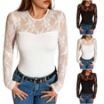 thumbnail image 1 of Neewe Long Sleeve Shirts for Women's Lace Tops Mesh Sheer Crew Neck Shirts Breathable Spring Fall Going Out Blouse, 1 of 6