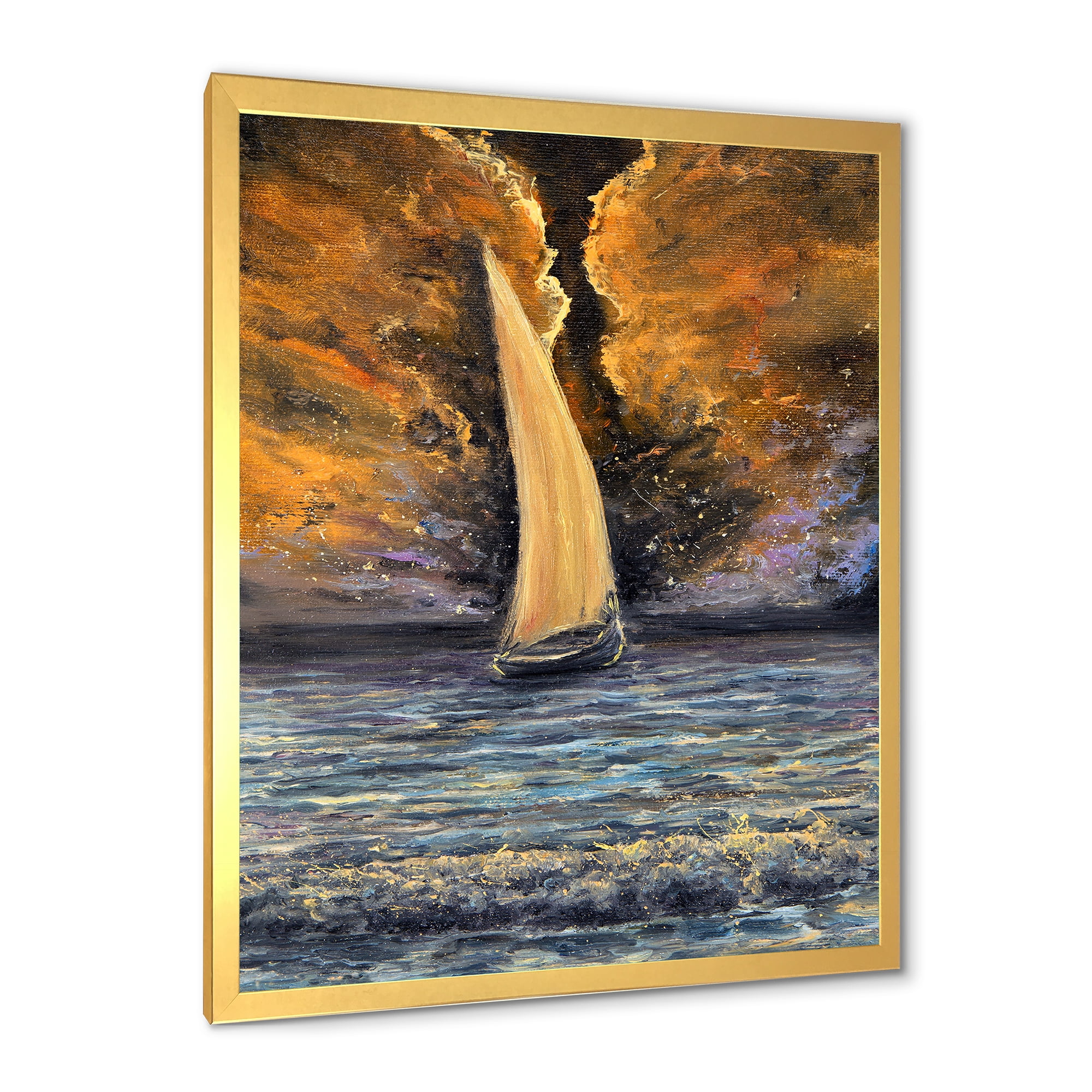 Designart 'Sailship On The Ocean At Morning' Nautical & Coastal Framed Art Print
