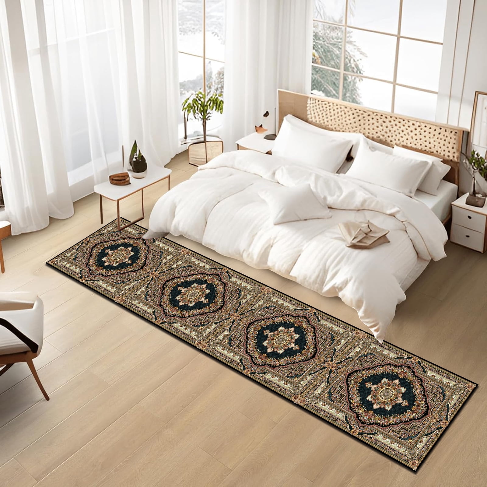 Mitzzllc Vintage Washable Hallway Runner Rug, Black and Beige, 2FT*10FT, Non-Slip Backing