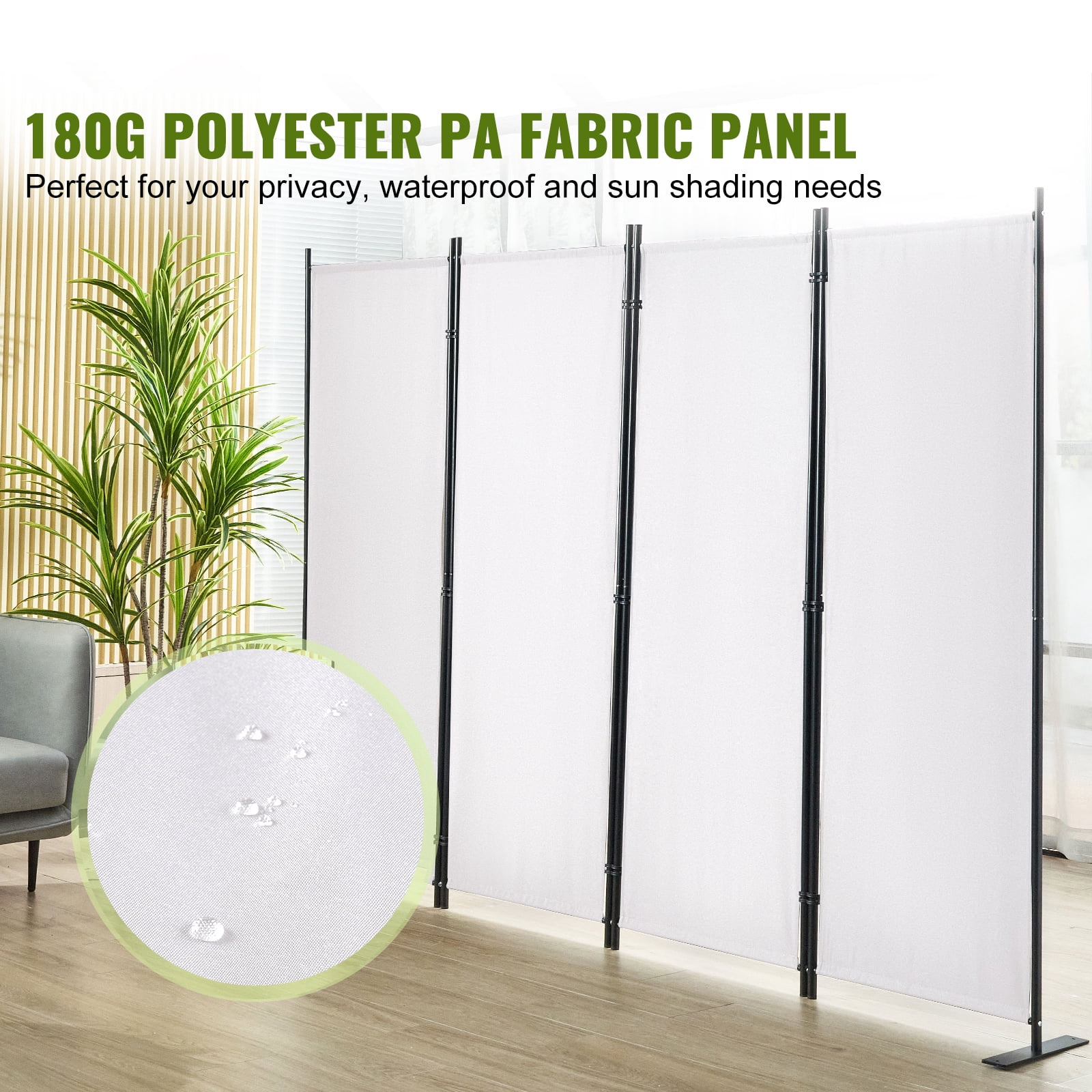 KFFKFF Space Separator, 5.6 ft Privacy Folding Screens (4-panel), Cloth Sectional Dividers for Workspace, Sleeping Area, Meal Space, Study Room, Independent, in White