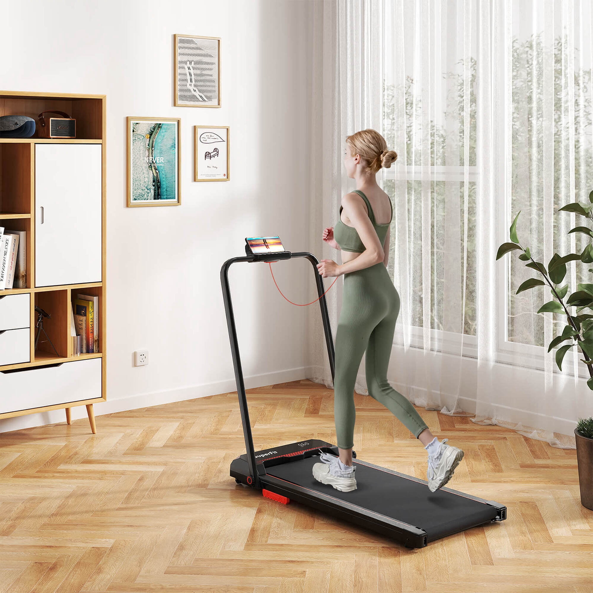 Costway 3 in 1 Folding Treadmill with Remote Control LED Display and APP for Home Red