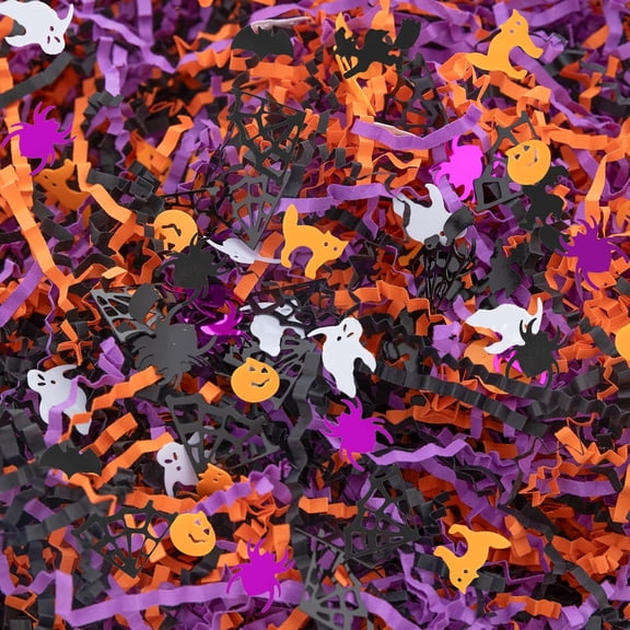 CCOCC Halloween Crinkle Cut Paper Shred,3 Colors Raffia Paper Shred Filler with Halloween Confetti Shredded Paper Grass for Gift Wrapping Craft Diy Gift Bag Box Filling Party Supply,115G/4Oz