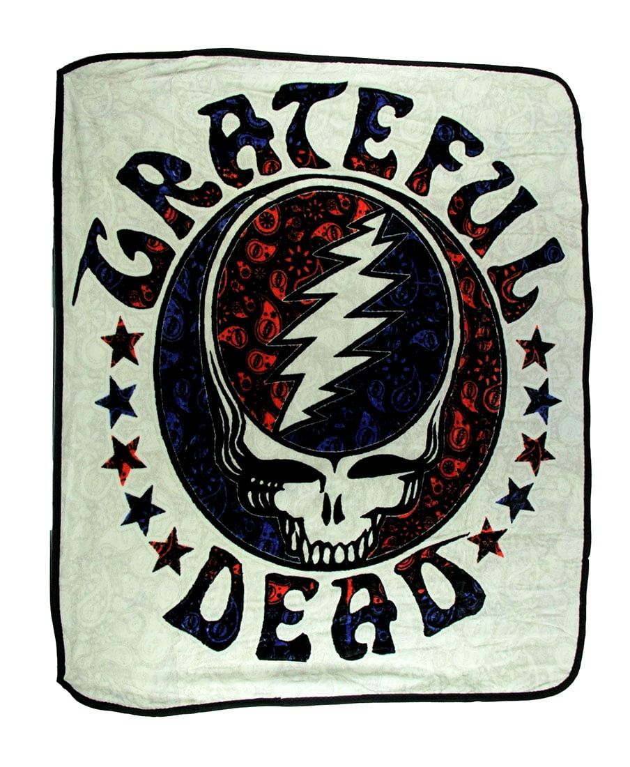 Grateful Dead Steal Your Face Paisley Print Plush Throw Blanket