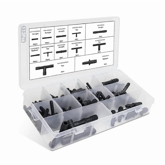 113Pcs Hose Connector Assortment Drip Irrigation Fittings Tees Connectors