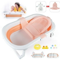 HAOUUCYIN Collapsible Baby Bathtub for Infants to Toddler with Drain Hole, Unisex Bathtub for Newborn 0-36 Month (Pink Net)