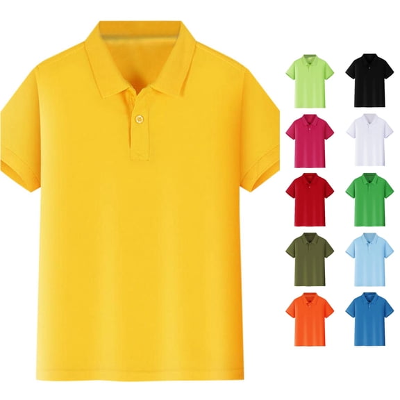 Ticikt Solid Color Short Sleeve Polo Top, Lapel Uniform Shirt for Youth Boys Girls Summer School Casual Wear,Yellow