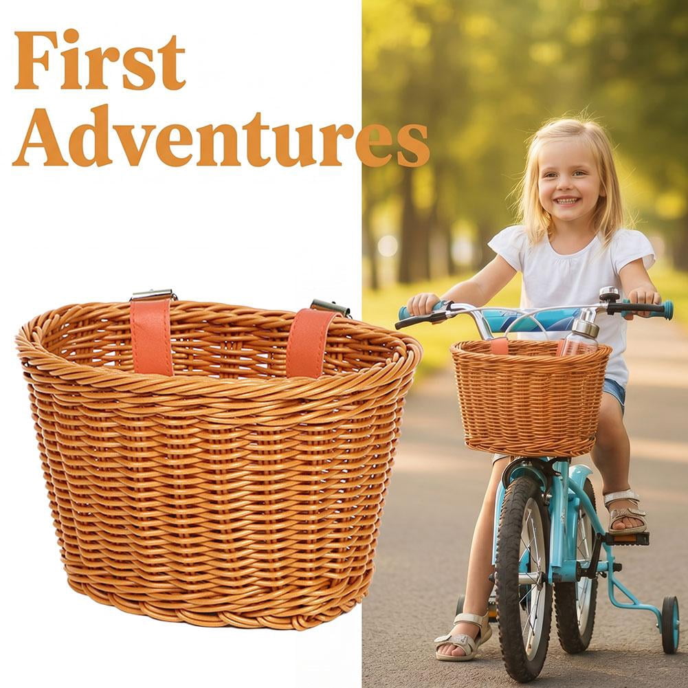 Kids Bike Basket Wicker Style Front Bicycle Basket for Boys Girls Mini Handlebar Basket for Kids Bike Scooter