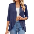 thumbnail image 1 of Blusa cubierta Ticfox con dobladillo con volantes y manga 3/4 Color puro azul marino XXL, 1 of 5