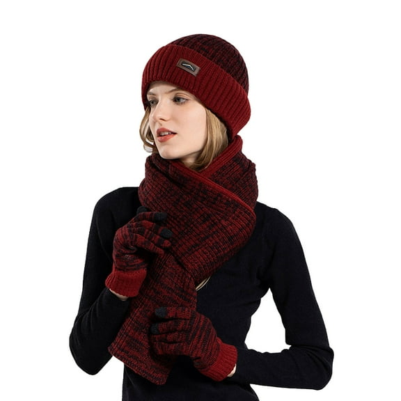 Men Women Winter Hat Warmer Scarf Touchscreen Gloves Set Warmer Neck Thick Knit Hat Set