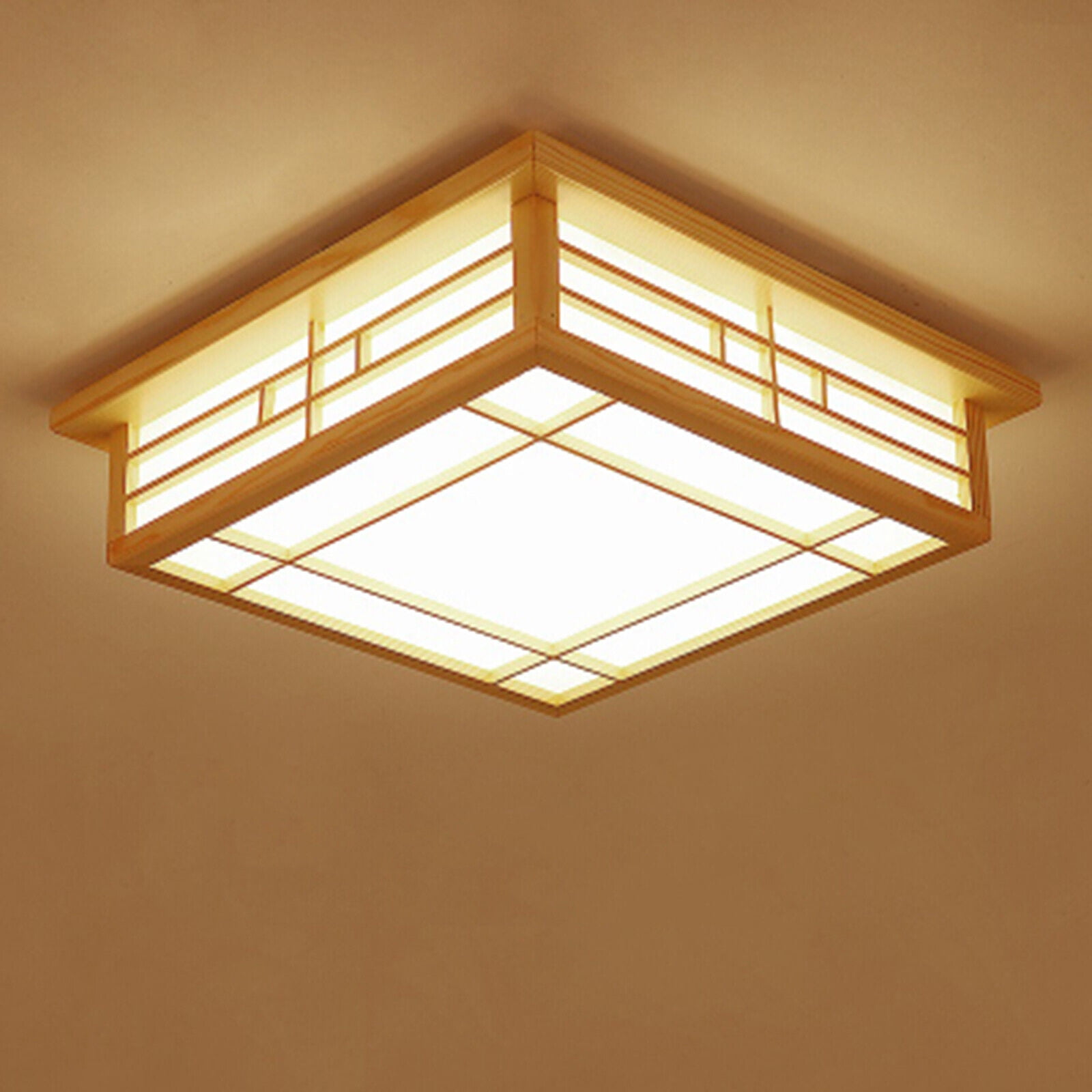 LED Wood Square Tatami Ceiling Light Fixture Chinese Japanese Grid Lamp w/Remote Modern Indoor Wood LED Ceiling Light Square Flush Mount Fixture &Remote Control Indoor Square Tatami Ceiling Light