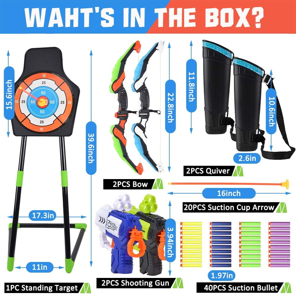 Bow and Arrow Set, LED Light Up with 20 Suction Cup Arrows Target & Quiver Archery Set with Standing Target for Boys & Girl