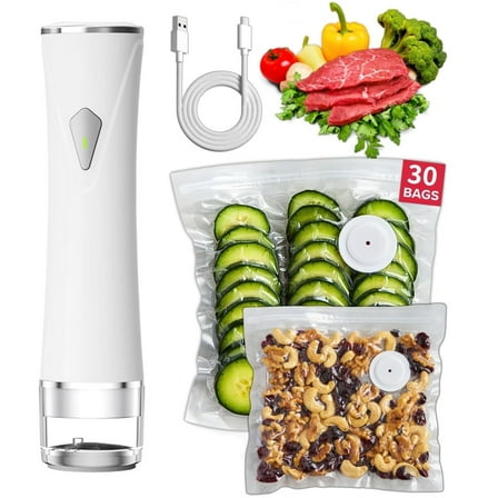 Vacuum Sealer for Food, Handheld Compact Vacuum Sealer Machine with 30 Reusable Bags, Visible Water Tank for 6X Fresh Preservation, for Sous-Vide,Food Saver Storage