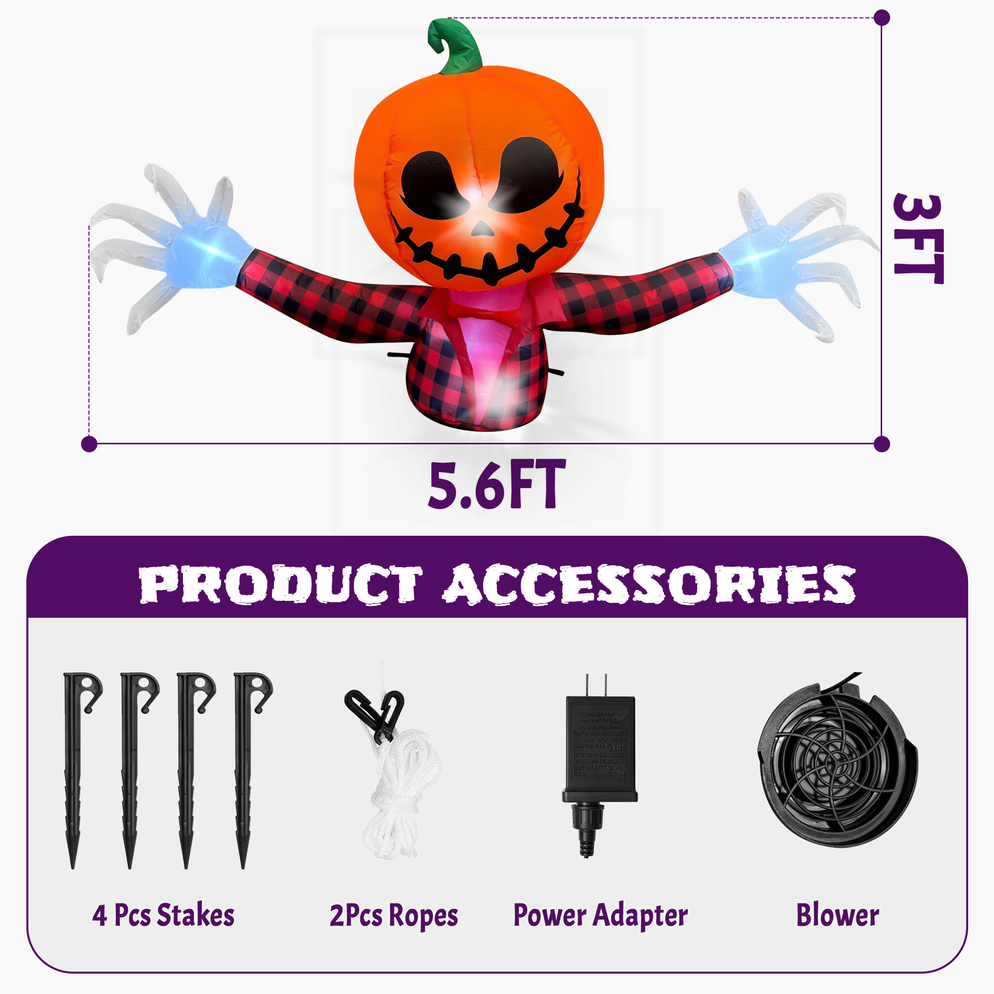 BeePrincess 5 Ft Halloween Inflatable Pumpkin Head Ghost photo 6