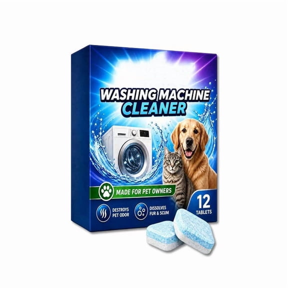 Washing Machine Cleaner Tablets 12-Count – Enzyme Formula Dissolves Pet Hair Residue Odors, Deep Cleans Drum & Hidden Parts, Extends Appliance Life, Easy Monthly Use for All Washer Types
