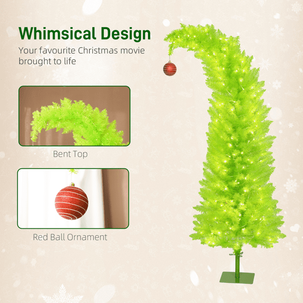 5FT Whimsical Pencil Christmas Tree, Pre-Lit with 200 Warm White LEDs, 438 Branch Tips, Metal Base for Small Spaces or Apartments