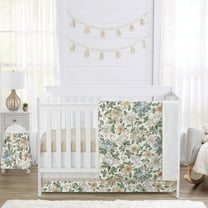 Sweet Jojo Designs Vintage Floral Blue Yellow and Beige 4 Piece Crib Bedding Set