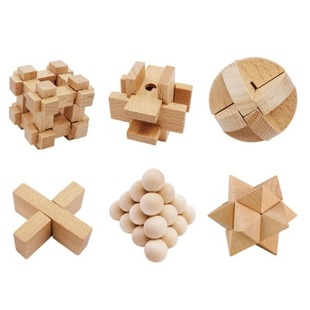 6pcs Wooden Puzzle Kongming Lock Luban Lock 3d Brain Teaser Puzzle ...