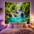 thumbnail image 2 of Waterfall in a Lush Jungle Forest with Vibrant Blooms, Serene Boho for Nature Lovers, Realistic Landscape Wall Art, Housewarming Gift, Tapestry Wall Hanging for Bedroom and Living Room, 2 of 7