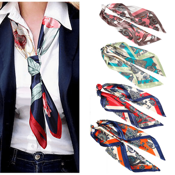 4Pcs 35” Satin Large Square Head Scarves - Silk Like Neck Scarf Hair Sleeping Wraps Satin Silk Scarfs for Women