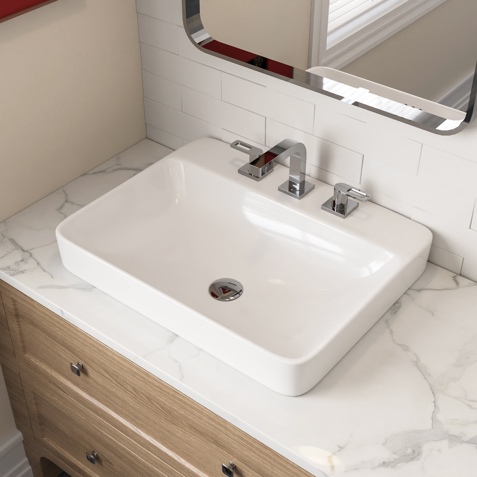 DV-1DS0121 DeerValley 23.82" L x 18.9" W x 6.69" H White Rectangular Vitreous China Drop-in Bathroom Sink with Overflow