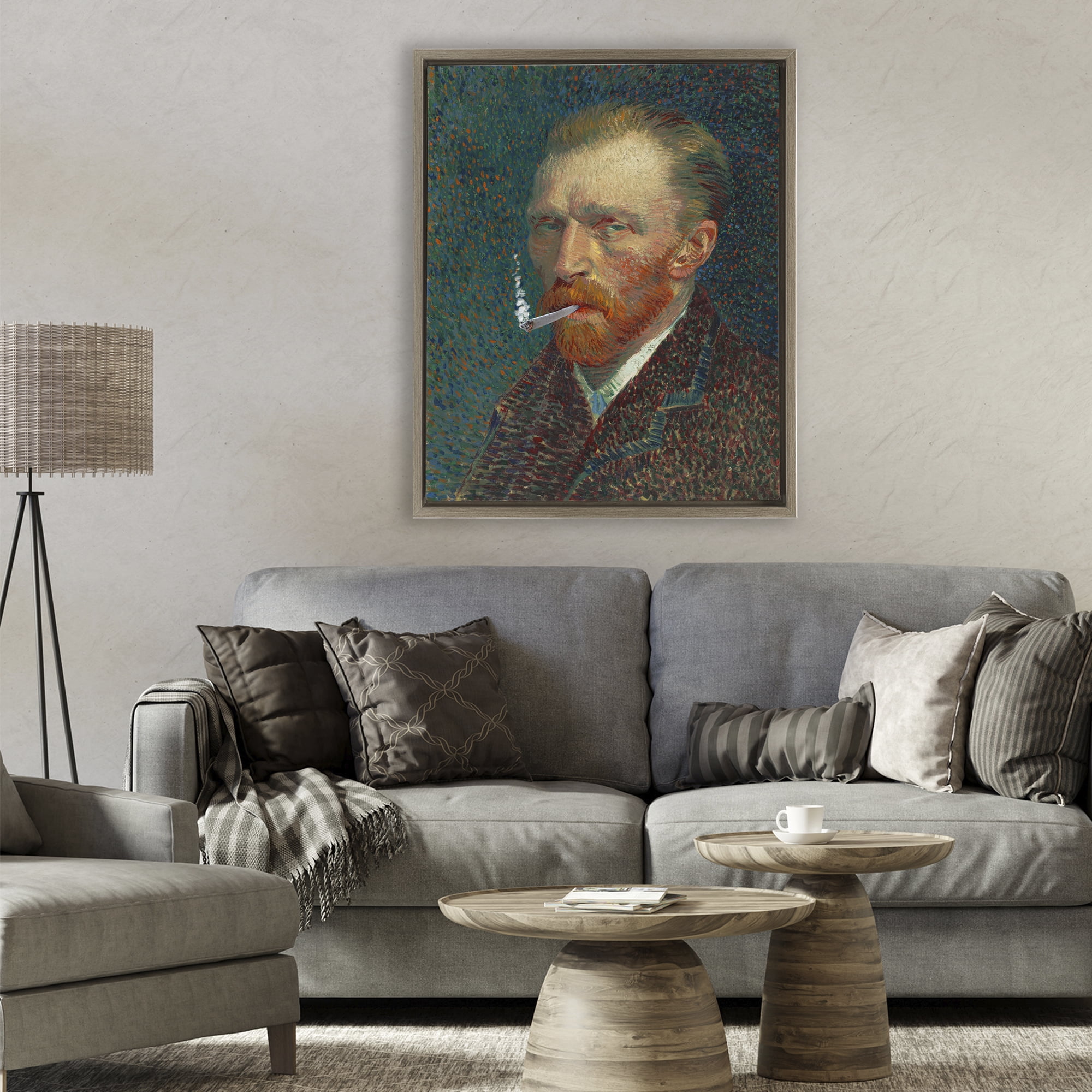 Van Gogh Portrait with Smoke Brown Framed Floater Canvas Wall Art, design by Masters Redux