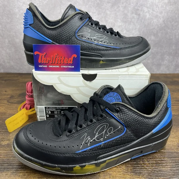 Ni - ke Off-White x Air Jordan 2 Retro SP Low Black Varsity Royal Size 7.5 DJ4375-004 OG