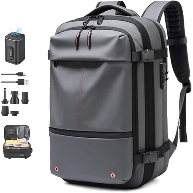 Ekon Vacuum Backpack, 60l Expandable Travel Smart Backpack With Vacuum Compression, With Pump, Water Resistant (Gray)