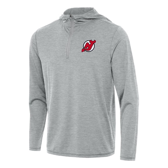Men's Antigua Heather Gray New Jersey Devils Tidy Quarter-Zip Hoodie