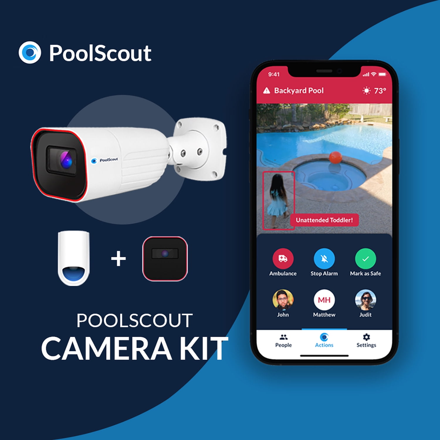 PoolScout: Pro - Pool Security Camera & Alarm Unit - w/ 12mo Premium App Subscription - Home Wired, App Warning System, Drowning Alarm Toddlers & Pets