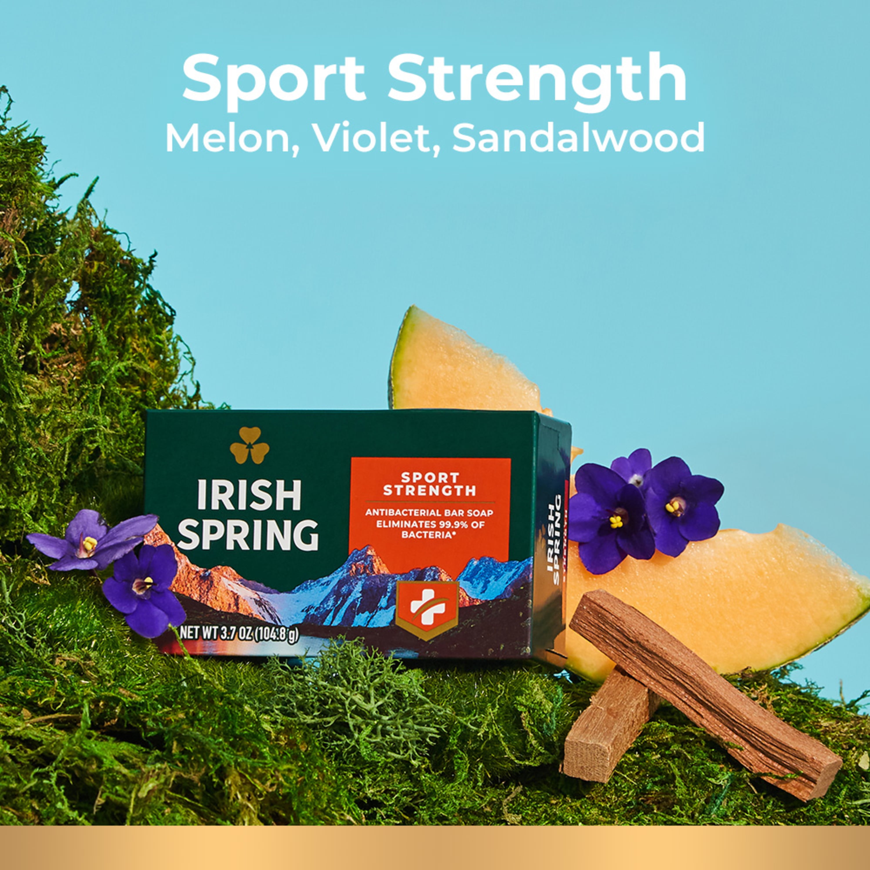 Irish Spring Sport Strength Antibacterial Bar Soap for Men, 8 Pack, 3.7 Oz Soap Bars