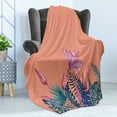 thumbnail image 4 of Floral Soft Flannel Fleece Throw Blanket, Graphic of Tropical Botanical Monstera Leaves and Hibiscus Flowers, Cozy Plush for Indoor and Outdoor Use, 70" x 90", Salmon Multicolor, by Ambesonne, 4 of 5