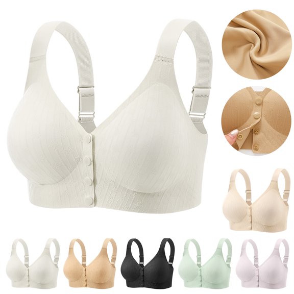 Smsaxvxz Plus Size Wireless Bras for Women Comfortable Adjustable Straps Push Up Support Front Closure Bra White