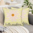 thumbnail image 4 of Hello Sunshine Pillow Covers 16x16 Inch Set of 2 Pink Daisy Floral Yellow White Striped Farmhouse Cotton Linen Pillow Cases Spring Summer Decorations Cushion Cover for Outdoor Sofa Couch, 4 of 6