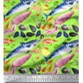 thumbnail image 1 of Soimoi Green Rayon Fabric Prawns,Shell & Jellyfish Ocean Print Fabric by Yard 56 Inch Wide, 1 of 1