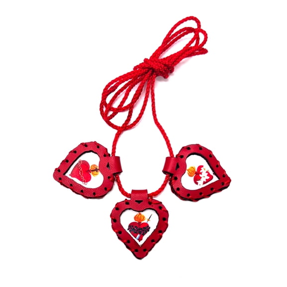 The three Holy Family Hearts Scapular. Escapulario de los Tres Corazones de la Sagrada Familia