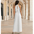 thumbnail image 5 of Women 2024 Summer Halter Neck Sleeveless Pleated High Waist Belted Dressy Wide Leg Pant One Piece Jumpsuits Romper, 5 of 5