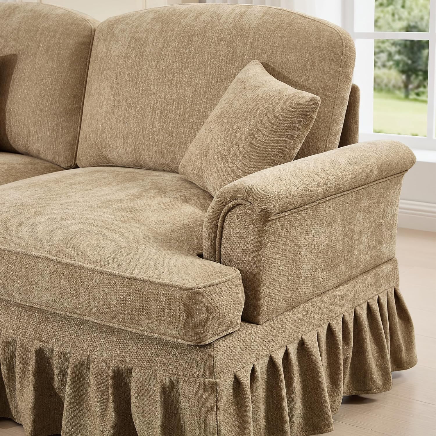 Modular Sectional Sofa, 3 Seat Sofa and 2 Seat Loveseat Sofa Sets with Removable Ruffles Pleats Skirts, Deep Seat Sofa for Living Room, Light Coffee