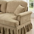 thumbnail image 5 of Mid Century Chenille Sectional Sofa, 2 Seat Couch Loveseat with Flared Arms, Removable Ruffles Pleats Skirts, Deep Seat Sofa for Living Room, Light Coffee, 5 of 7