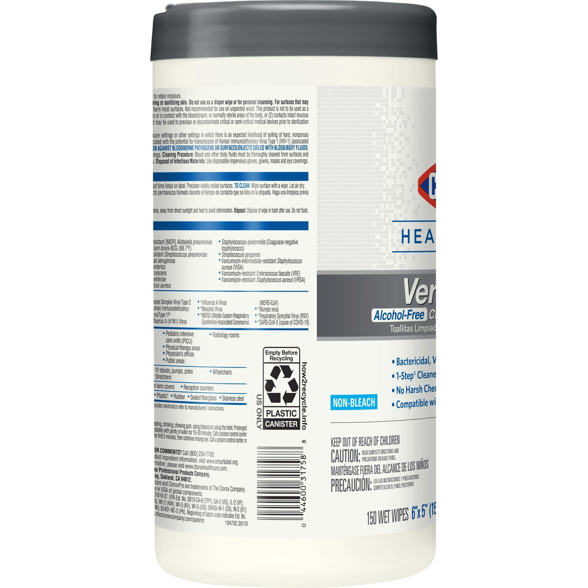 Clorox Healthcare VersaSure Surface Disinfectant Wipes, 150 Count Cannister (CS/6)