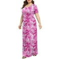 thumbnail image 5 of Xysaqa Women's Plus Size Maxi Dresses, Loose Floral Print Wedding Guest Dress Short Sleeve Casual Party Long Dress with Pockets 3X 4X 5X Summer Savings, 5 of 6