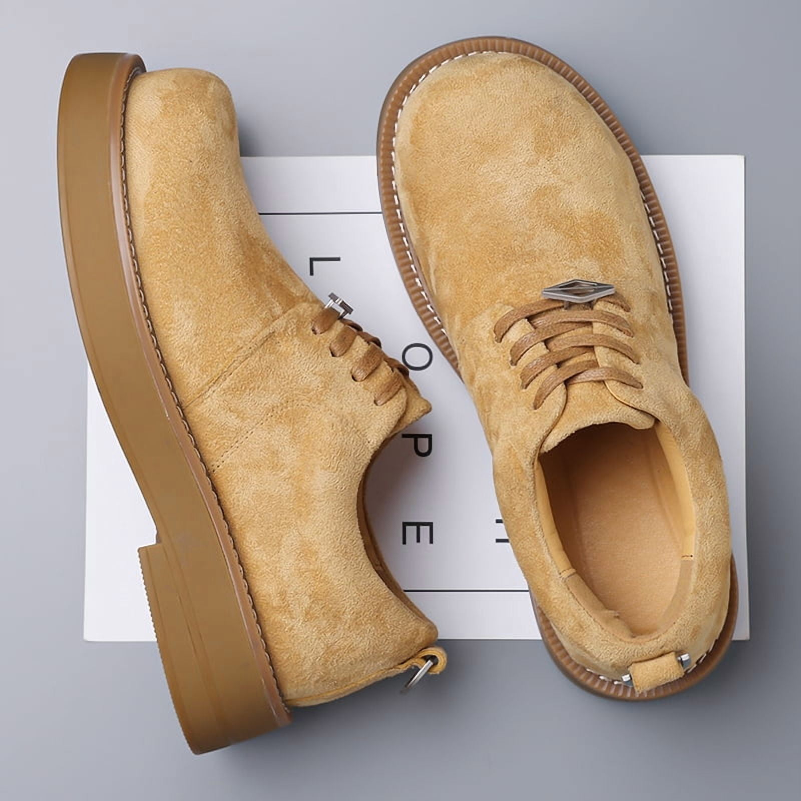 Men's Camel Suede Chunky Sole Casual Derby Shoes