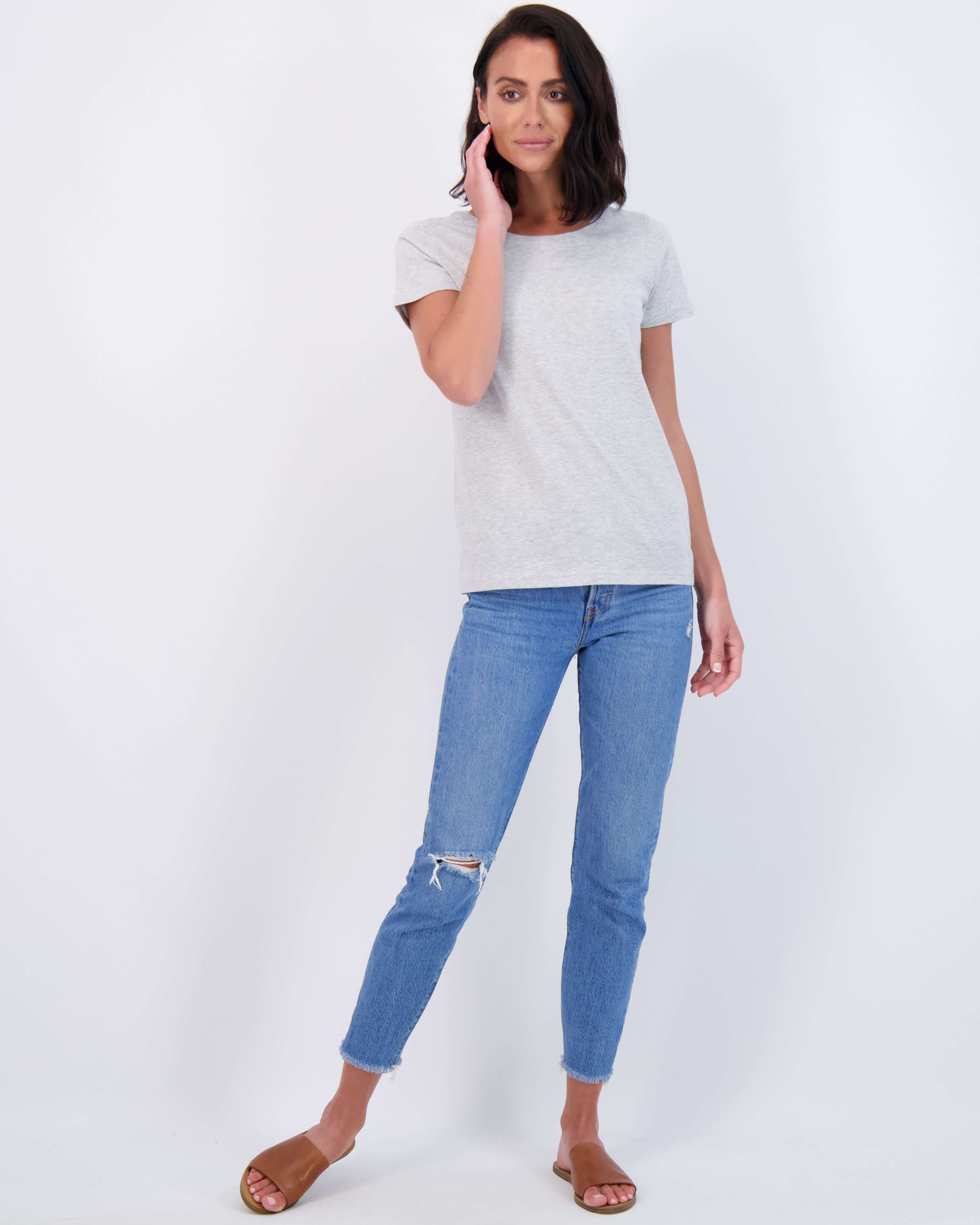Real Essentials 4 Pack: Women's Classic-Fit Cotton Short-Sleeve Scoop Crew Neck T-Shirt (Available in Plus Size)