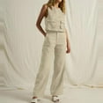 thumbnail image 2 of SOOMLON Summer Two Piece Outfit Women 2 Piece Outfits Dressy Sleeveless Tank Crop Top Cropped Wide Leg Pants Set Suit Pockets Beige XXXXL, 2 of 6