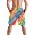 thumbnail image 2 of joogoo Men's Swim Trunks Rainbow Geometric Stripes Print Beach Shorts with Pockets M, 2 of 6