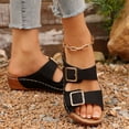 thumbnail image 4 of Rokment Womens Buckles Orthopedic Platform Slip on Sandals with Arch Support Comfortable Classic Casual Leather Wedges Walking Dress Slides for Beach Summer Black Size 6, 4 of 7