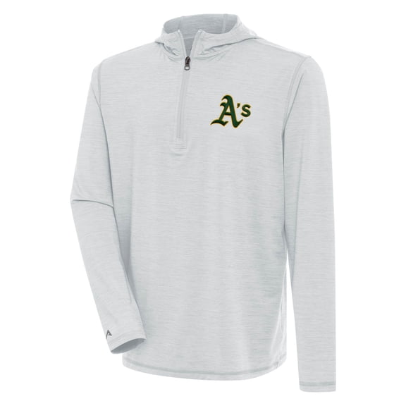 Men's Antigua Heather Gray Athletics Tidy Quarter-Zip Hoodie