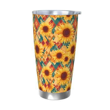 

Qekee Diamond Bohemian Sunflower Print 20OZ Car Cup Stainless Steel Vacuum Insulated Tumbler Tumbler Cup With Lid And Straw Travel Coffee Mug-Without Straw