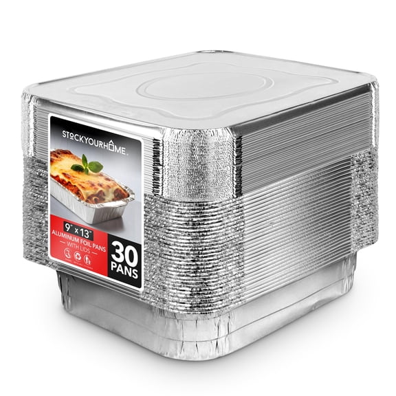Set of 30 – 9 x 13 Disposable Aluminum Pans with Lids, Heavy Duty Foil Pans with Covers for Baking, Cooking, Heating, Storage, Holiday Meal Prep, Food Catering Containers